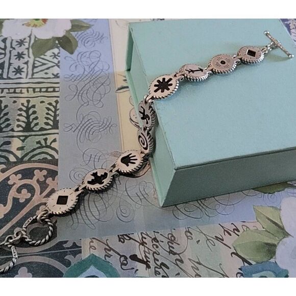 CAROLYN POLLACK Sterling Silver 9 Oval Genuine Onyx Reversible Link Bracelet - Picture 3 of 3